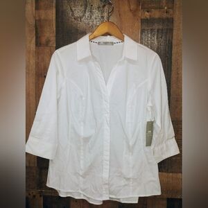 NWT Lee Riders White Hidden Button Front 3/4 Sleeve Women's Top Size Large